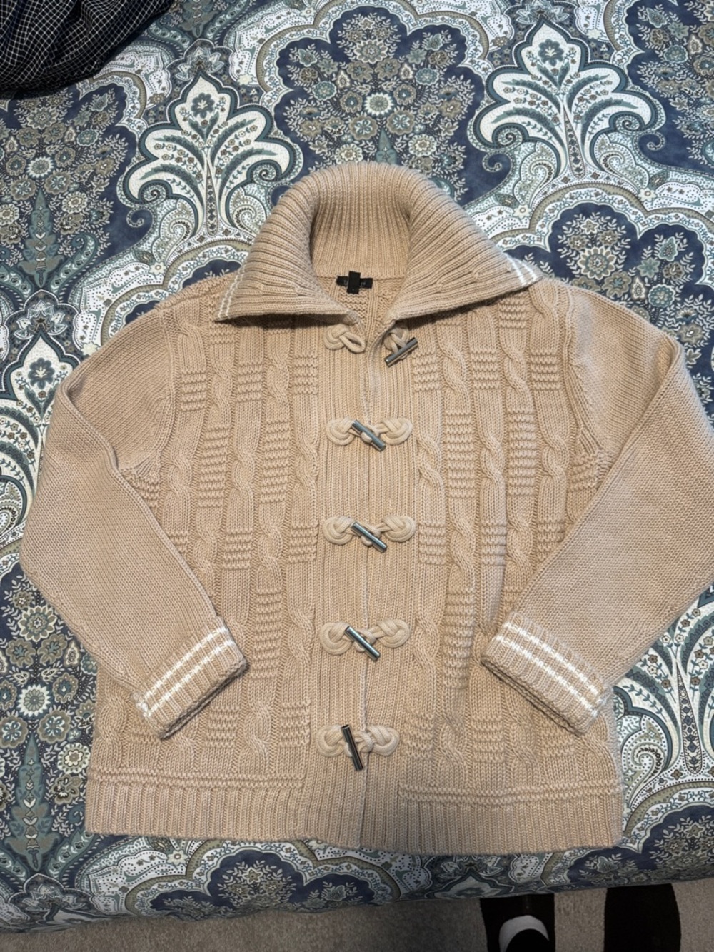 Talbots Camel Cable-Knit Toggle Cardigan Sweater